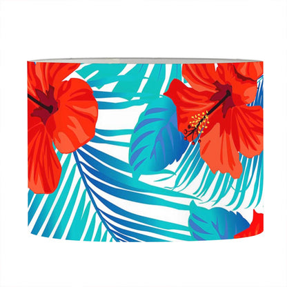 Blue Tropical Hibiscus Pattern Print Drum Lamp Shade