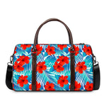 Blue Tropical Hibiscus Pattern Print Duffle Bag