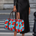 Blue Tropical Hibiscus Pattern Print Duffle Bag