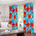 Blue Tropical Hibiscus Pattern Print Extra Wide Grommet Curtains