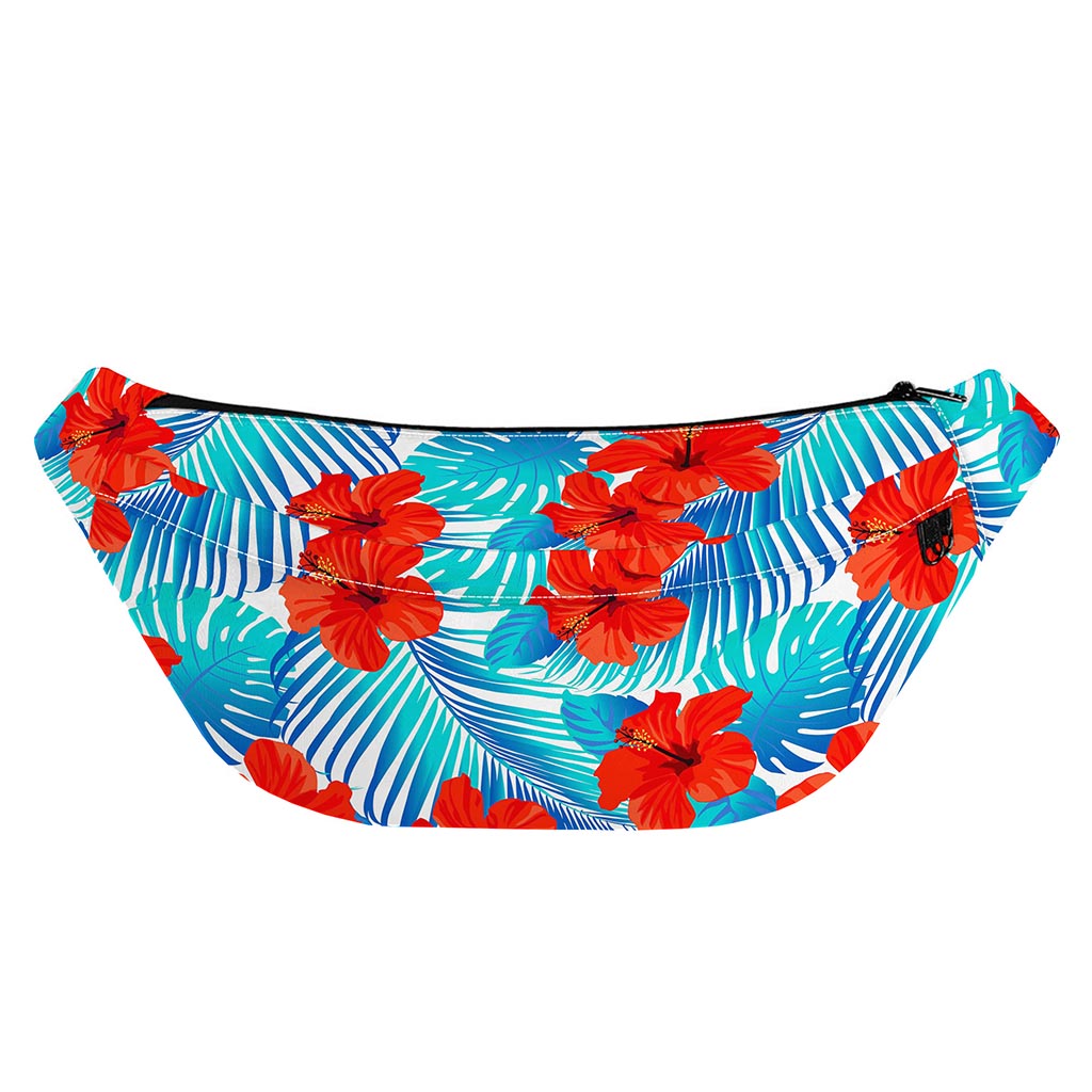 Blue Tropical Hibiscus Pattern Print Fanny Pack