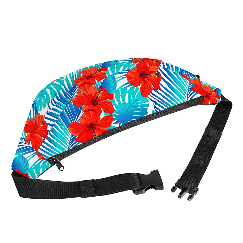 Blue Tropical Hibiscus Pattern Print Fanny Pack