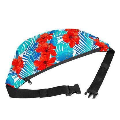 Blue Tropical Hibiscus Pattern Print Fanny Pack