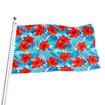 Blue Tropical Hibiscus Pattern Print Flag
