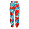 Blue Tropical Hibiscus Pattern Print Fleece Lined Knit Pants