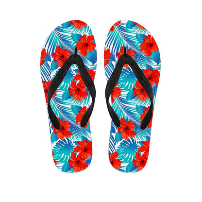 Blue Tropical Hibiscus Pattern Print Flip Flops