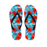 Blue Tropical Hibiscus Pattern Print Flip Flops