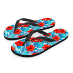 Blue Tropical Hibiscus Pattern Print Flip Flops