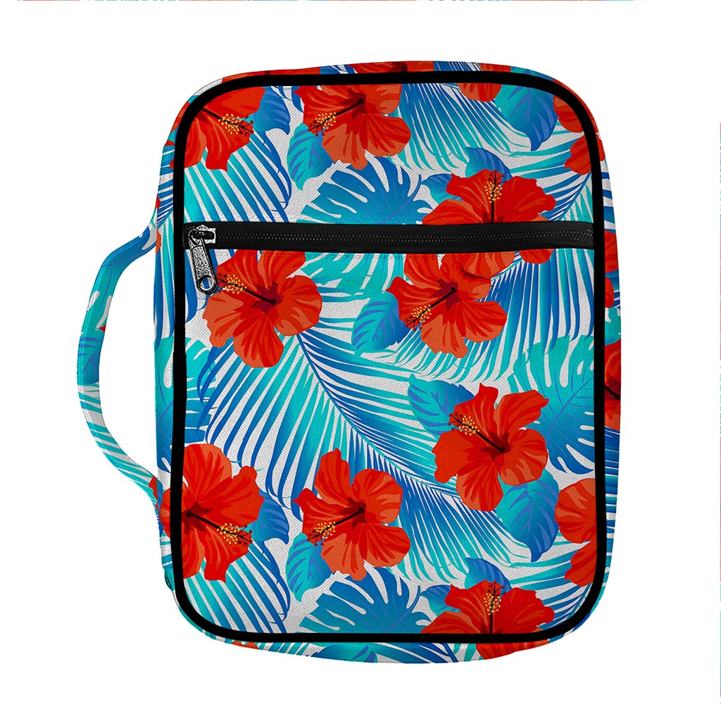 Blue Tropical Hibiscus Pattern Print Front Pocket Bible Bag