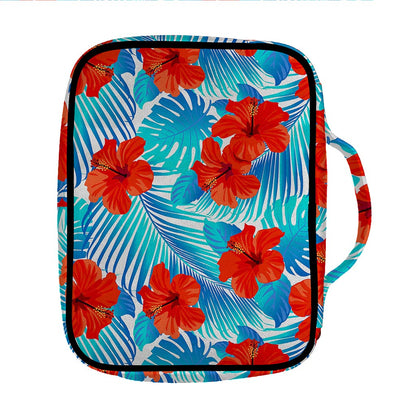 Blue Tropical Hibiscus Pattern Print Front Pocket Bible Bag