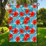 Blue Tropical Hibiscus Pattern Print Garden Flag