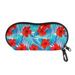 Blue Tropical Hibiscus Pattern Print Glasses Case