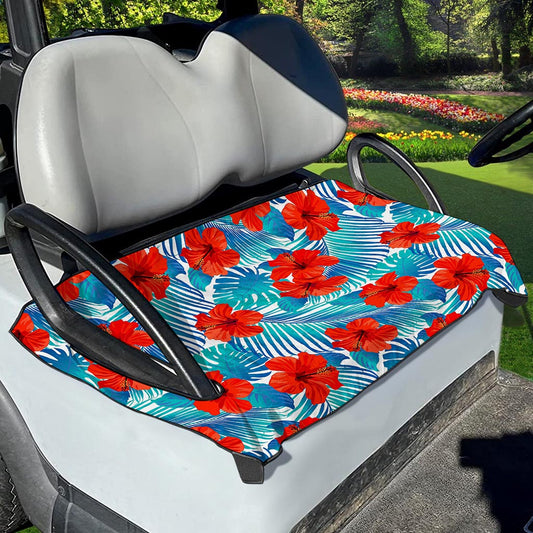 Blue Tropical Hibiscus Pattern Print Golf Cart Seat Cover