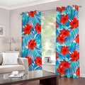 Blue Tropical Hibiscus Pattern Print Grommet Curtains