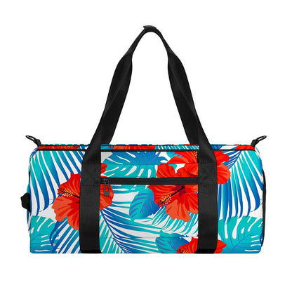 Blue Tropical Hibiscus Pattern Print Gym Bag