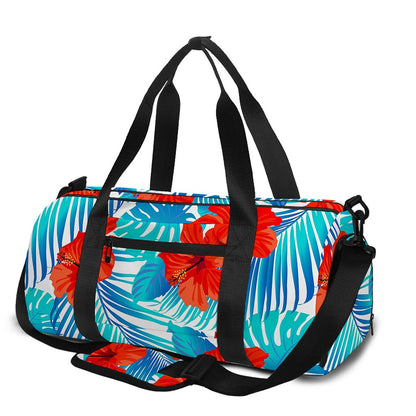 Blue Tropical Hibiscus Pattern Print Gym Bag
