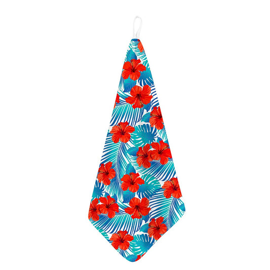 Blue Tropical Hibiscus Pattern Print Hand Towel