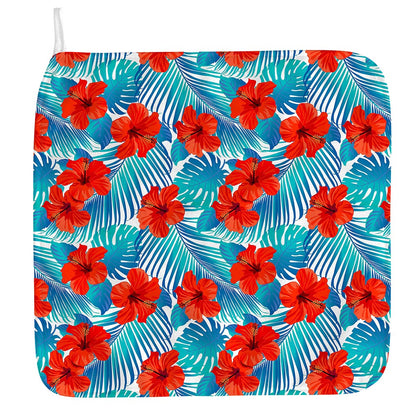 Blue Tropical Hibiscus Pattern Print Hand Towel