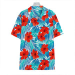 Blue Tropical Hibiscus Pattern Print Hawaiian Shirt