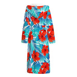 Blue Tropical Hibiscus Pattern Print Hooded Bathrobe