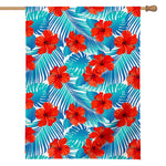 Blue Tropical Hibiscus Pattern Print House Flag