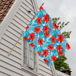 Blue Tropical Hibiscus Pattern Print House Flag