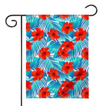 Blue Tropical Hibiscus Pattern Print House Flag