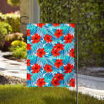Blue Tropical Hibiscus Pattern Print House Flag