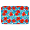 Blue Tropical Hibiscus Pattern Print Indoor Door Mat
