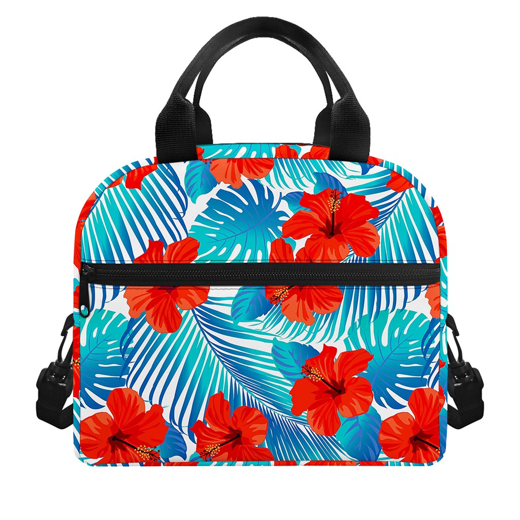 Blue Tropical Hibiscus Pattern Print Insulated Lunch Bag