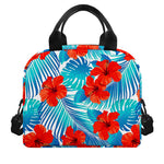 Blue Tropical Hibiscus Pattern Print Insulated Lunch Bag