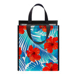Blue Tropical Hibiscus Pattern Print Insulated Lunch Tote