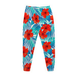 Blue Tropical Hibiscus Pattern Print Jogger Pants