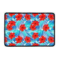 Blue Tropical Hibiscus Pattern Print Kitchen Mat
