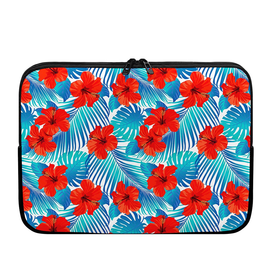 Blue Tropical Hibiscus Pattern Print Laptop Sleeve