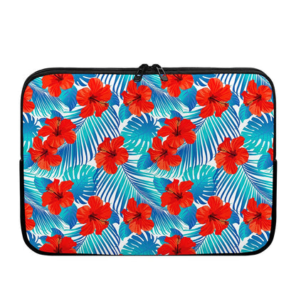Blue Tropical Hibiscus Pattern Print Laptop Sleeve