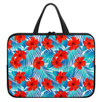 Blue Tropical Hibiscus Pattern Print Laptop Sleeve With Handle