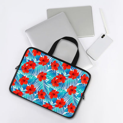 Blue Tropical Hibiscus Pattern Print Laptop Sleeve With Handle