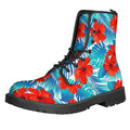 Blue Tropical Hibiscus Pattern Print Lace-Up Boots