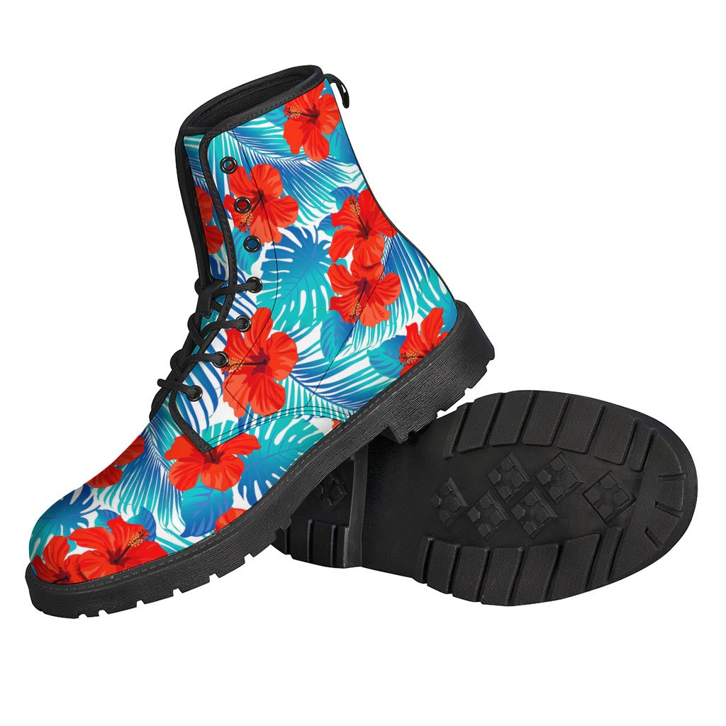 Blue Tropical Hibiscus Pattern Print Backpack