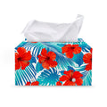 Blue Tropical Hibiscus Pattern Print Leather Tissue Box Cover