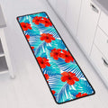 Blue Tropical Hibiscus Pattern Print Long Kitchen Mat