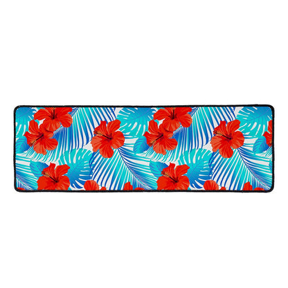 Blue Tropical Hibiscus Pattern Print Long Kitchen Mat