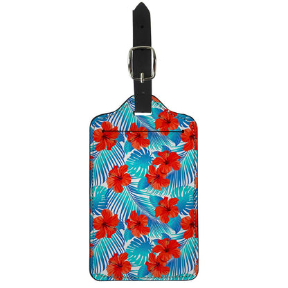 Blue Tropical Hibiscus Pattern Print Luggage Tag