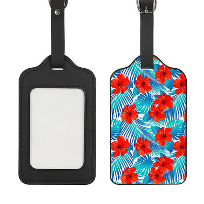Blue Tropical Hibiscus Pattern Print Luggage Tag