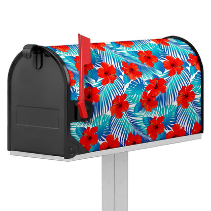 Blue Tropical Hibiscus Pattern Print Mailbox Cover