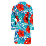 Blue Tropical Hibiscus Pattern Print Men's Bathrobe