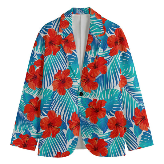 Blue Tropical Hibiscus Pattern Print Men's Blazer