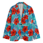 Blue Tropical Hibiscus Pattern Print Men's Blazer