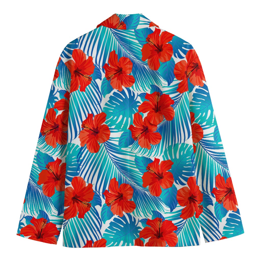 Blue Tropical Hibiscus Pattern Print Men's Blazer